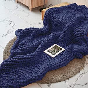 eastsure chunky knit blanket sofa throw hand-made super large bulky chair mat rug,navy,60″x80″