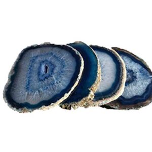 Agate Coasters set of 4 - Blue Colored Agate Coasters - Natural Rim - Bumpers