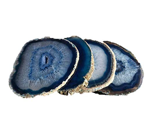 Agate Coasters set of 4 - Blue Colored Agate Coasters - Natural Rim - Bumpers