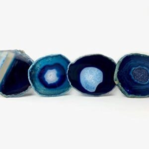 Agate Coasters set of 4 - Blue Colored Agate Coasters - Natural Rim - Bumpers