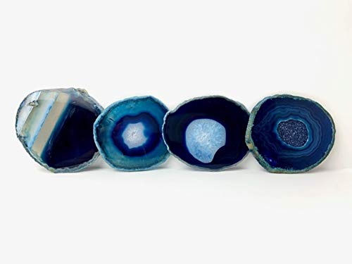 Agate Coasters set of 4 - Blue Colored Agate Coasters - Natural Rim - Bumpers