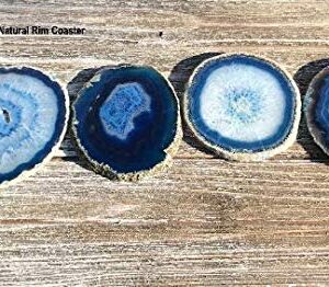 Agate Coasters set of 4 - Blue Colored Agate Coasters - Natural Rim - Bumpers