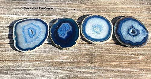 Agate Coasters set of 4 - Blue Colored Agate Coasters - Natural Rim - Bumpers