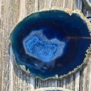 Agate Coasters set of 4 - Blue Colored Agate Coasters - Natural Rim - Bumpers