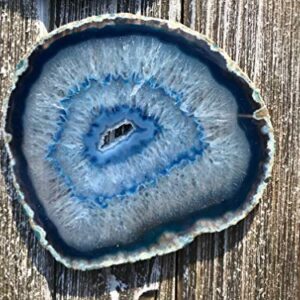 Agate Coasters set of 4 - Blue Colored Agate Coasters - Natural Rim - Bumpers