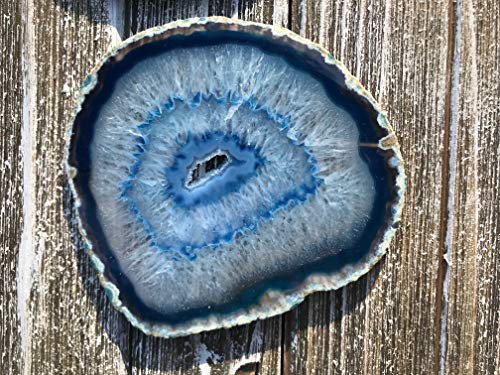 Agate Coasters set of 4 - Blue Colored Agate Coasters - Natural Rim - Bumpers