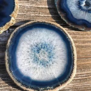 Agate Coasters set of 4 - Blue Colored Agate Coasters - Natural Rim - Bumpers