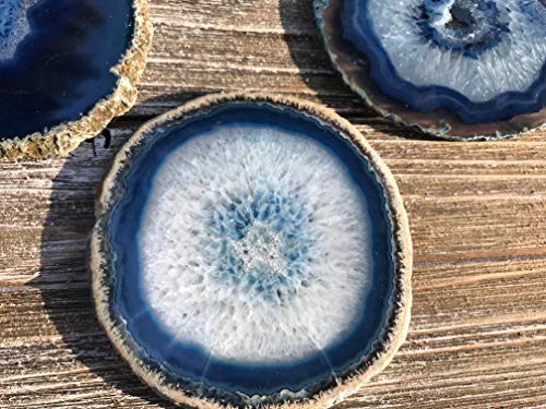 Agate Coasters set of 4 - Blue Colored Agate Coasters - Natural Rim - Bumpers