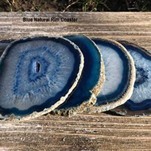 Agate Coasters set of 4 - Blue Colored Agate Coasters - Natural Rim - Bumpers