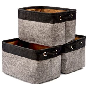 ezoware set of 3 large canvas fabric tweed storage organizer cube set w/handles for nursery kids toddlers home and office – 15 l x 10.5 w x 9.4 h -black/gray