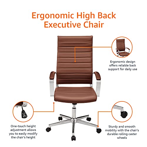 Amazon Basics High-Back Executive Swivel Office Desk Chair with Ribbed Puresoft Upholstery - Brick Red, Lumbar Support, Modern Style