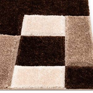 Well Woven Ella Brown Geometric Boxes Thick Soft Plush 3D Textured Shag Area Rug 4x6 (3'11" x 5'3")