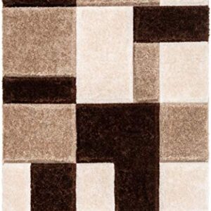 Well Woven Ella Brown Geometric Boxes Thick Soft Plush 3D Textured Shag Area Rug 4x6 (3'11" x 5'3")