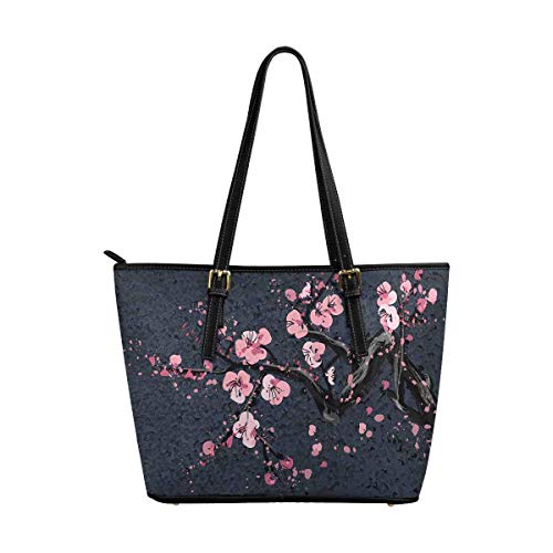 InterestPrint Japanese Cherry Cherry Blossm Blossom Tree Fashion Women's PU Leather HandBags Ladies Shoulder Bags Tote Bags