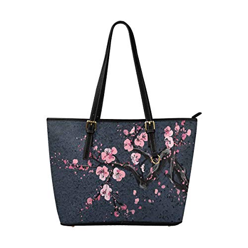 InterestPrint Japanese Cherry Cherry Blossm Blossom Tree Fashion Women's PU Leather HandBags Ladies Shoulder Bags Tote Bags