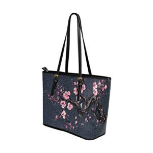 InterestPrint Japanese Cherry Cherry Blossm Blossom Tree Fashion Women's PU Leather HandBags Ladies Shoulder Bags Tote Bags