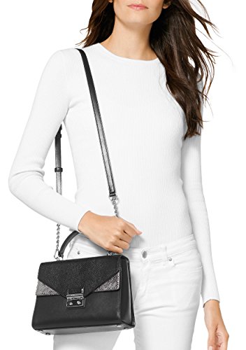 MICHAEL Michael Kors Sloan Embossed Leather Top Handle Satchel, Black Pewter