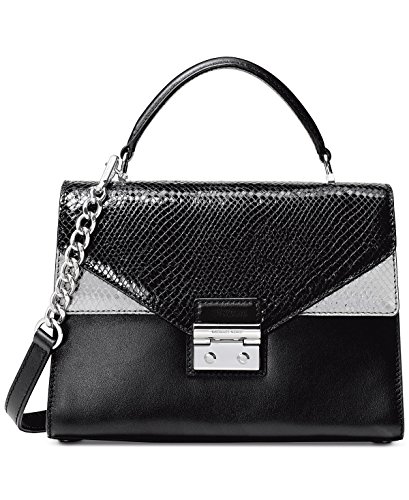 MICHAEL Michael Kors Sloan Embossed Leather Top Handle Satchel, Black Pewter