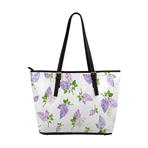 InterestPrint B-ranches of Lilac Flower Fashion Women's PU Leather HandBags Ladies Shoulder Bags Tote Bags