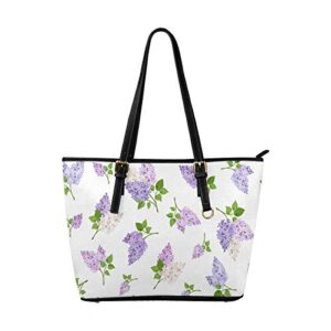 InterestPrint B-ranches of Lilac Flower Fashion Women's PU Leather HandBags Ladies Shoulder Bags Tote Bags