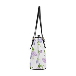 InterestPrint B-ranches of Lilac Flower Fashion Women's PU Leather HandBags Ladies Shoulder Bags Tote Bags