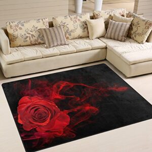 rose in smoke swirl on black printed large area rugs,lightweight water-repellent floor carpet for living room bedroom home deck patio,6’8″ x 4’10”