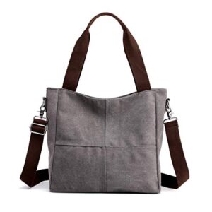 women’s canvas shoulder bags tote purses satchel work shopping crossbody bag (grey)