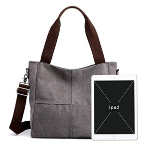 Women's Canvas Shoulder Bags Tote Purses Satchel Work Shopping Crossbody Bag (Grey)