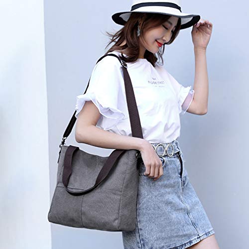 Women's Canvas Shoulder Bags Tote Purses Satchel Work Shopping Crossbody Bag (Grey)