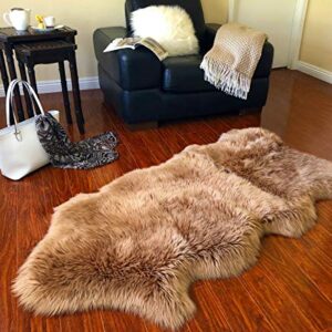 LAMBZY Faux Sheepskin Hypoallergenic Free Shape Silky Shag Rug, Luxury Shaggy Silky Plush Carpet for Bedrooms Rugs Living Kids Room Sofa Floor Rugs (Single and a Half 2'x4', 60x120 cm Camel)