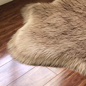 LAMBZY Faux Sheepskin Hypoallergenic Free Shape Silky Shag Rug, Luxury Shaggy Silky Plush Carpet for Bedrooms Rugs Living Kids Room Sofa Floor Rugs (Single and a Half 2'x4', 60x120 cm Camel)