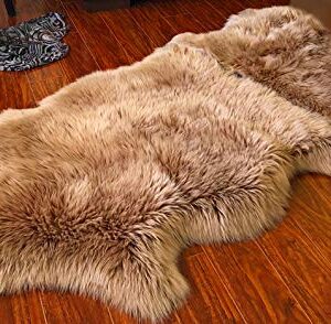 LAMBZY Faux Sheepskin Hypoallergenic Free Shape Silky Shag Rug, Luxury Shaggy Silky Plush Carpet for Bedrooms Rugs Living Kids Room Sofa Floor Rugs (Single and a Half 2'x4', 60x120 cm Camel)