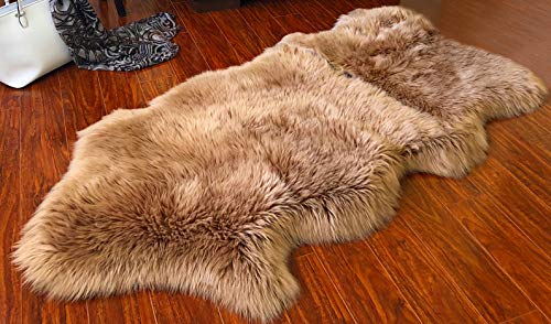 LAMBZY Faux Sheepskin Hypoallergenic Free Shape Silky Shag Rug, Luxury Shaggy Silky Plush Carpet for Bedrooms Rugs Living Kids Room Sofa Floor Rugs (Single and a Half 2'x4', 60x120 cm Camel)