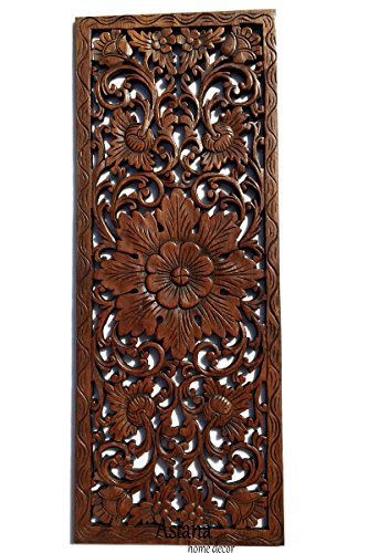 Asiana Home Decor Large Carved Wood Wall Panel. Floral Wood Carved Wall Decor. Size 35.5"x13.5"x0.5" (Brown)