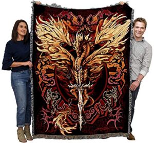 pure country weavers flame blade blanket by ruth thompson – gift fantasy dragon tapestry throw woven from cotton – made in the usa (72×54)