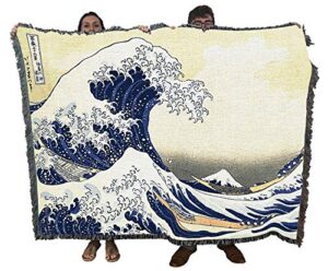 pure country weavers great wave of kanagawa blanket by katsushika hokusai – fine art gift tapestry throw woven from cotton – made in the usa (72×54)