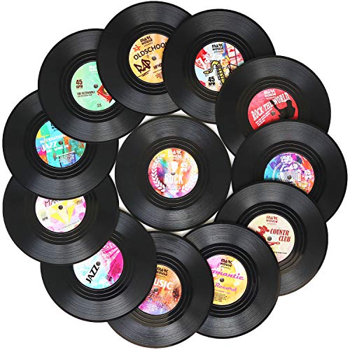 Funny Coasters for Drinks | Set of 12 Conversation Piece Sayings Vinyl Record Disk Music Drink Coaster | Housewarming Hostess Gifts, House Warming Present Decor Decorations Wedding Registry Gift Ideas