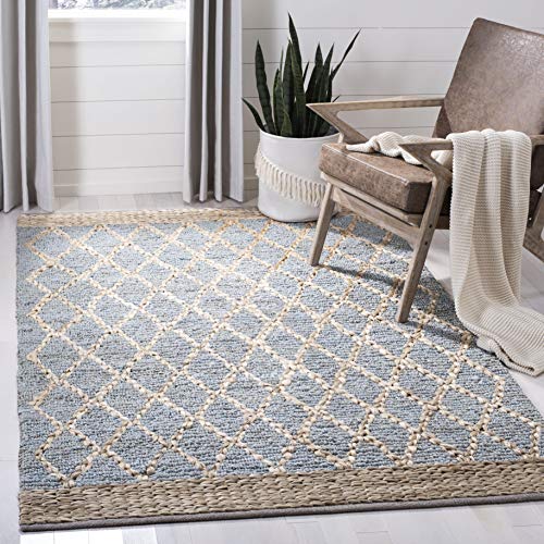 SAFAVIEH Natural Fiber Collection 4' x 6' Light Blue NF951L Handmade Boho Moroccan Trellis Jute Area Rug