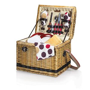 PICNIC TIME Yellowstone Picnic Baskets, Moka Collection - Brown with Beige & Red Accents, One Size