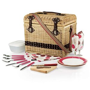 PICNIC TIME Yellowstone Picnic Baskets, Moka Collection - Brown with Beige & Red Accents, One Size