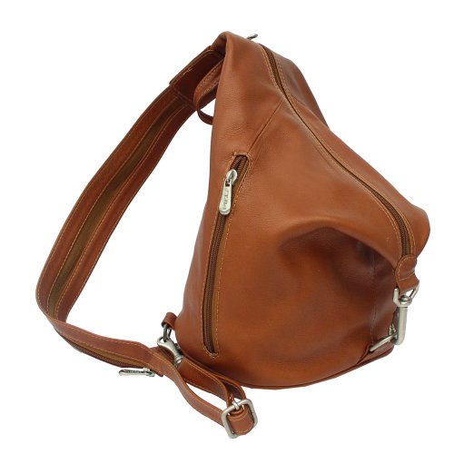 Piel Leather Three-Zip Hobo Sling, Saddle, One Size