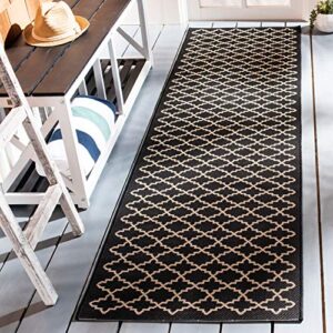 safavieh courtyard collection 2’3″ x 8′ black/beige cy6919 trellis indoor/ outdoor-waterproof easy-cleaning patio backyard mudroom runner-rug