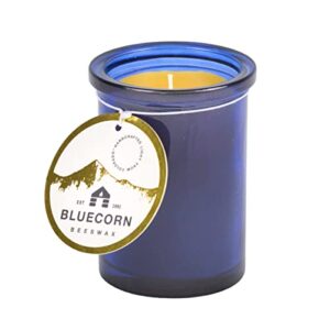 bluecorn beeswax 100% raw beeswax candle in 50% recycled glass (2¾-inch dia. x 3¾-inch tall) 35 hour burn time (1, cobalt)