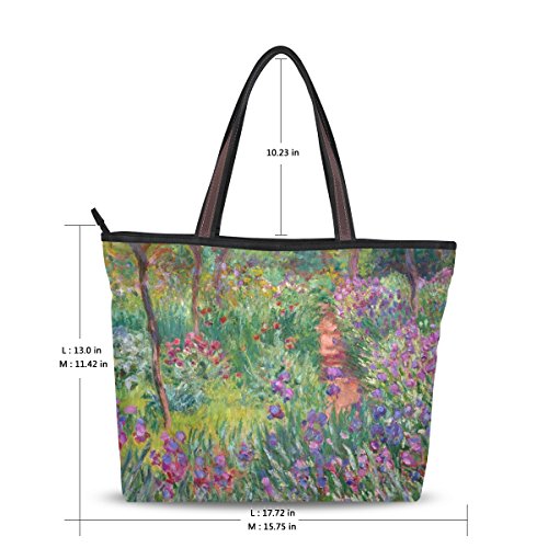 Tote Bag Iris Garden At Giverny Monet Art Shoulder Handbag Beach Bag With Zipper