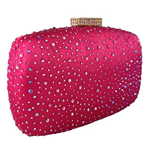 Boutique De FGG Fuchsia Women's Evening Handbags Wedding Party Crystal Clutch Purses Bridal Rhinestone Bags