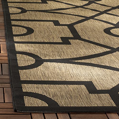 Martha Stewart by SAFAVIEH Collection 2'7" x 5' Dark Beige/Black MSR4121H Fretwork Indoor/ Outdoor Waterproof Easy-Cleaning Patio Backyard Mudroom Area-Rug