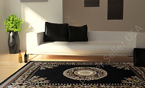 Home Dynamix Optimum Athens Area Rug 7'8" x10'4 , Updated Oriental Medallion, Black/Beige