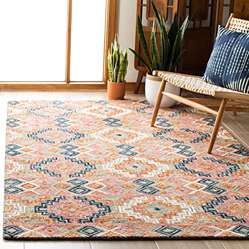 SAFAVIEH Aspen Collection 5' x 8' Orange / Fuchsia APN279P Handmade Boho Wool Area Rug