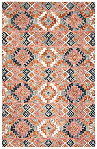 SAFAVIEH Aspen Collection 5' x 8' Orange / Fuchsia APN279P Handmade Boho Wool Area Rug