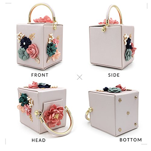 Milisente Evening Clutch Bag for Women Floral Square Box Evening Bags Crossbody Shoulder handBags Flower Wedding Clutch Purse (Beige)